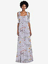 Front View Thumbnail - Butterfly Botanica Silver Dove Convertible Tie-Shoulder Empire Waist Maxi Dress