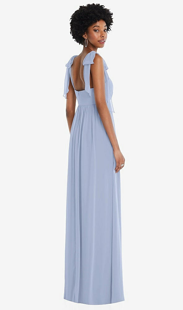 Back View - Sky Blue Convertible Tie-Shoulder Empire Waist Maxi Dress