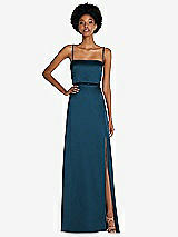 Front View Thumbnail - Atlantic Blue Low Tie-Back Maxi Dress with Adjustable Skinny Straps