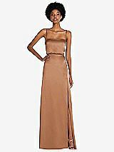 Front View Thumbnail - Toffee Low Tie-Back Maxi Dress with Adjustable Skinny Straps