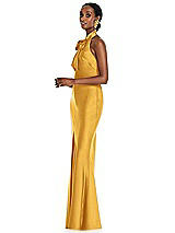 Side View Thumbnail - NYC Yellow Scarf Tie Stand Collar Maxi Dress with Front Slit
