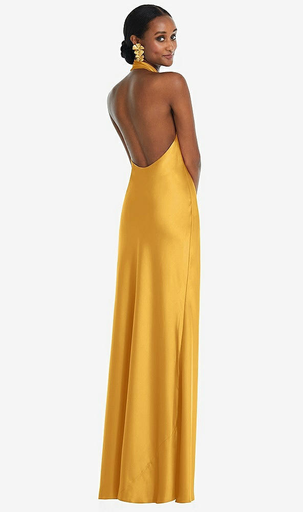 Back View - NYC Yellow Scarf Tie Stand Collar Maxi Dress with Front Slit