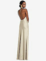 Rear View Thumbnail - Champagne Scarf Tie Stand Collar Maxi Dress with Front Slit