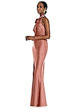 Side View Thumbnail - Desert Rose Scarf Tie Stand Collar Maxi Dress with Front Slit