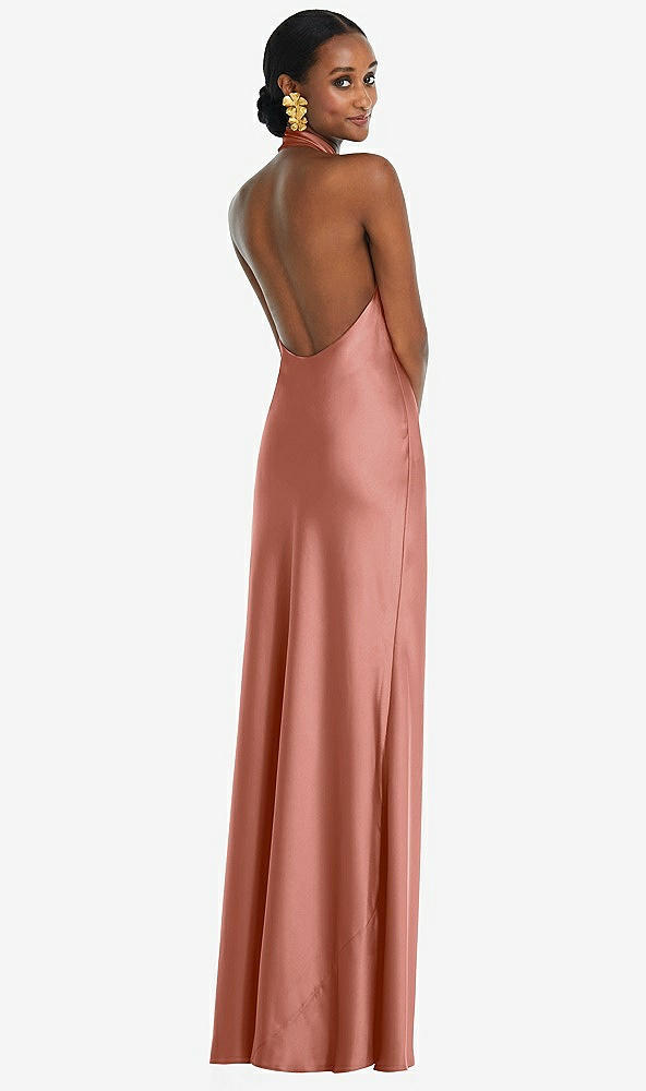 Back View - Desert Rose Scarf Tie Stand Collar Maxi Dress with Front Slit