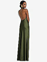 Rear View Thumbnail - Olive Green Scarf Tie Stand Collar Maxi Dress with Front Slit