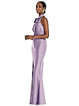 Side View Thumbnail - Pale Purple Scarf Tie Stand Collar Maxi Dress with Front Slit