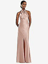 Front View Thumbnail - Toasted Sugar Scarf Tie Stand Collar Maxi Dress with Front Slit