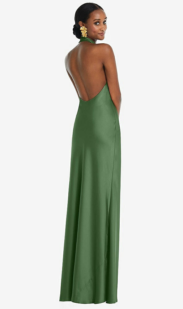 Back View - Vineyard Green Scarf Tie Stand Collar Maxi Dress with Front Slit