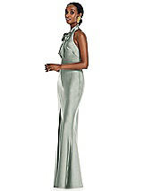 Side View Thumbnail - Willow Green Scarf Tie Stand Collar Maxi Dress with Front Slit