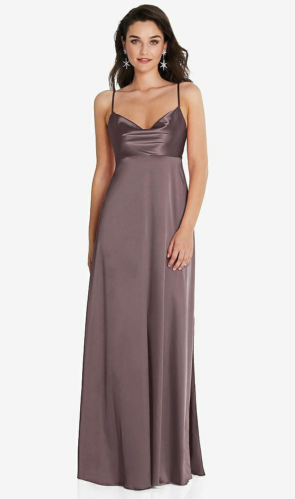 Front View - French Truffle Cowl-Neck Empire Waist Maxi Dress with Adjustable Straps