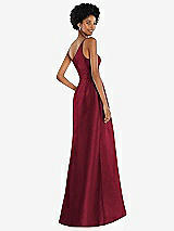 Alt View 3 Thumbnail - Burgundy One-Shoulder Satin Gown with Draped Front Slit and Pockets