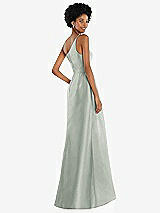 Alt View 3 Thumbnail - Willow Green One-Shoulder Satin Gown with Draped Front Slit and Pockets