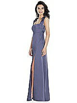 Side View Thumbnail - French Blue Flat Tie-Shoulder Empire Waist Maxi Dress with Front Slit