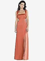 Front View Thumbnail - Terracotta Copper Flat Tie-Shoulder Empire Waist Maxi Dress with Front Slit