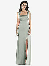 Front View Thumbnail - Willow Green Flat Tie-Shoulder Empire Waist Maxi Dress with Front Slit