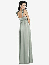 Rear View Thumbnail - Willow Green Flat Tie-Shoulder Empire Waist Maxi Dress with Front Slit