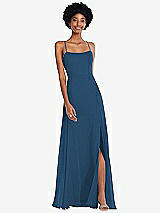 Front View Thumbnail - Dusk Blue Scoop Neck Convertible Tie-Strap Maxi Dress with Front Slit