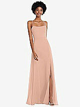 Front View Thumbnail - Pale Peach Scoop Neck Convertible Tie-Strap Maxi Dress with Front Slit