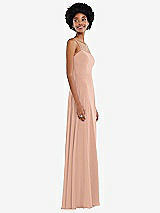 Side View Thumbnail - Pale Peach Scoop Neck Convertible Tie-Strap Maxi Dress with Front Slit