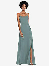 Front View Thumbnail - Icelandic Scoop Neck Convertible Tie-Strap Maxi Dress with Front Slit