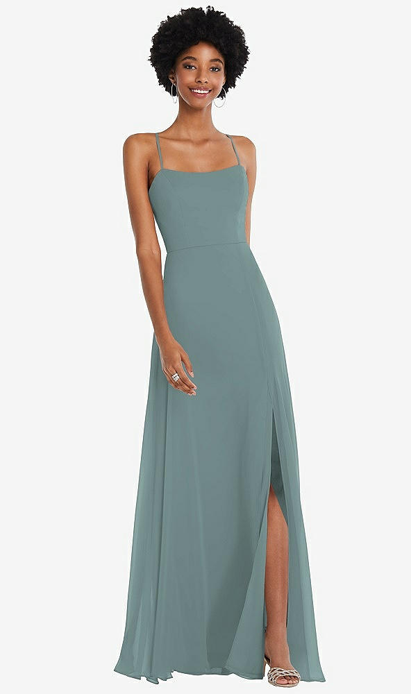 Front View - Icelandic Scoop Neck Convertible Tie-Strap Maxi Dress with Front Slit