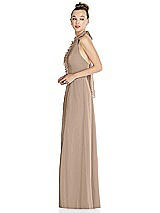 Side View Thumbnail - Topaz Halter Backless Maxi Dress with Crystal Button Ruffle Placket
