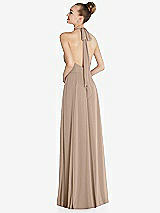 Rear View Thumbnail - Topaz Halter Backless Maxi Dress with Crystal Button Ruffle Placket