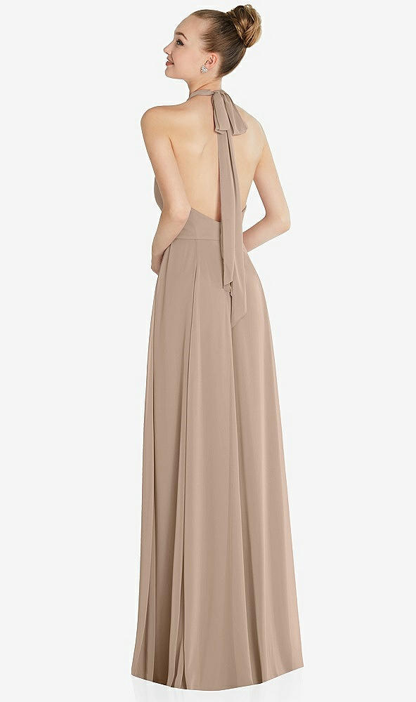 Back View - Topaz Halter Backless Maxi Dress with Crystal Button Ruffle Placket