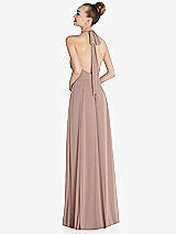 Rear View Thumbnail - Bliss Halter Backless Maxi Dress with Crystal Button Ruffle Placket