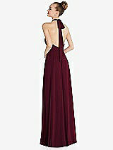 Rear View Thumbnail - Cabernet Halter Backless Maxi Dress with Crystal Button Ruffle Placket