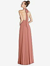 Rear View Thumbnail - Desert Rose Halter Backless Maxi Dress with Crystal Button Ruffle Placket