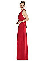 Side View Thumbnail - Parisian Red Halter Backless Maxi Dress with Crystal Button Ruffle Placket