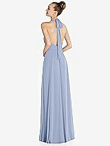 Rear View Thumbnail - Sky Blue Halter Backless Maxi Dress with Crystal Button Ruffle Placket