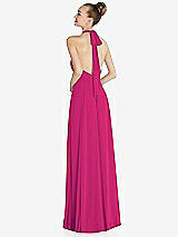 Rear View Thumbnail - Think Pink Halter Backless Maxi Dress with Crystal Button Ruffle Placket