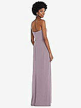 Rear View Thumbnail - Lilac Dusk Strapless Sweetheart Maxi Dress with Pleated Front Slit 
