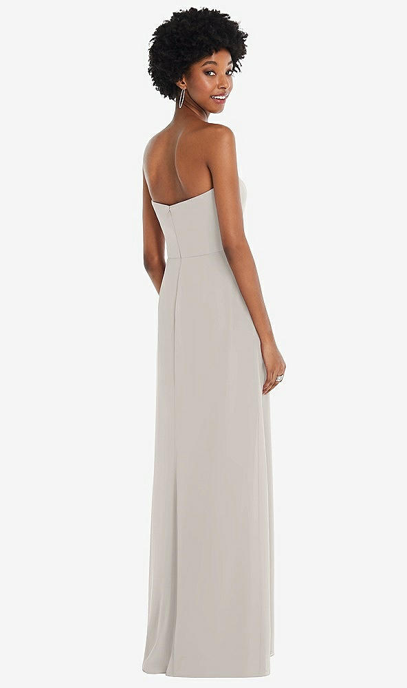 Back View - Oyster Strapless Sweetheart Maxi Dress with Pleated Front Slit 