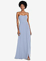 Front View Thumbnail - Sky Blue Strapless Sweetheart Maxi Dress with Pleated Front Slit 