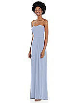Side View Thumbnail - Sky Blue Strapless Sweetheart Maxi Dress with Pleated Front Slit 