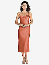 Front View Thumbnail - Terracotta Copper Open-Back Convertible Strap Midi Bias Slip Dress