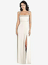 Front View Thumbnail - Ivory Skinny Tie-Shoulder Satin Maxi Dress with Front Slit