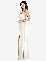 Side View Thumbnail - Ivory Skinny Tie-Shoulder Satin Maxi Dress with Front Slit