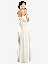 Rear View Thumbnail - Ivory Skinny Tie-Shoulder Satin Maxi Dress with Front Slit
