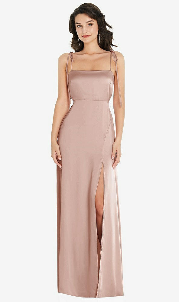 Front View - Toasted Sugar Skinny Tie-Shoulder Satin Maxi Dress with Front Slit