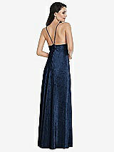 Rear View Thumbnail - Midnight Navy Deep V-Neck Metallic Gown with Convertible Straps