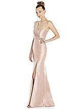 Side View Thumbnail - Cameo Draped One-Shoulder Satin Trumpet Gown with Front Slit