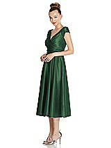 Side View Thumbnail - Hampton Green Cap Sleeve Faux Wrap Satin Midi Dress with Pockets