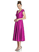Side View Thumbnail - American Beauty Cap Sleeve Faux Wrap Satin Midi Dress with Pockets