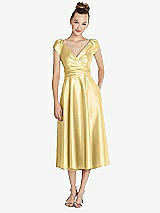 Front View Thumbnail - Buttercup Cap Sleeve Faux Wrap Satin Midi Dress with Pockets