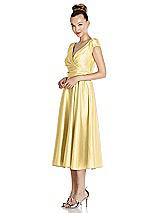 Side View Thumbnail - Buttercup Cap Sleeve Faux Wrap Satin Midi Dress with Pockets